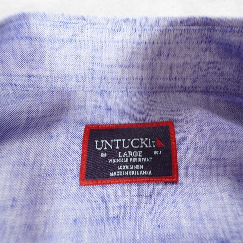 Untuckit Linen Button Up Shirt Large Slim Fit Blue Wrinkle Resistant Long Sleeve - Picture 3 of 13